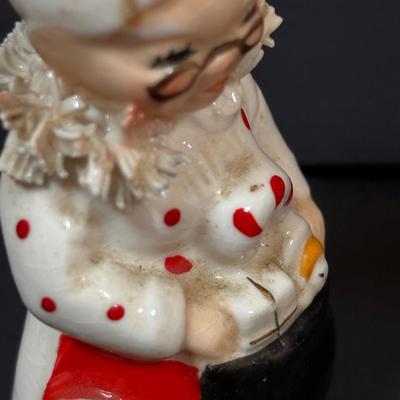 LOT 286: Vintage Relpo Christmas Holly Girl Figurine Planter, Angel Figurines, Spaghetti Santa & Mrs. Claus Salt/Pepper Shakers,...