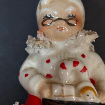 LOT 286: Vintage Relpo Christmas Holly Girl Figurine Planter, Angel Figurines, Spaghetti Santa & Mrs. Claus Salt/Pepper Shakers,...