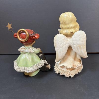 LOT 286: Vintage Relpo Christmas Holly Girl Figurine Planter, Angel Figurines, Spaghetti Santa & Mrs. Claus Salt/Pepper Shakers,...