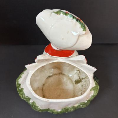 LOT 286: Vintage Relpo Christmas Holly Girl Figurine Planter, Angel Figurines, Spaghetti Santa & Mrs. Claus Salt/Pepper Shakers,...