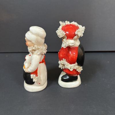 LOT 286: Vintage Relpo Christmas Holly Girl Figurine Planter, Angel Figurines, Spaghetti Santa & Mrs. Claus Salt/Pepper Shakers,...