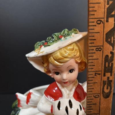 LOT 286: Vintage Relpo Christmas Holly Girl Figurine Planter, Angel Figurines, Spaghetti Santa & Mrs. Claus Salt/Pepper Shakers,...