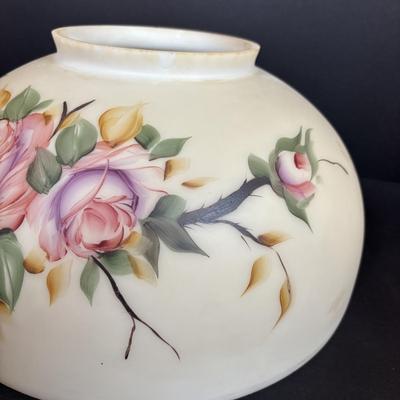 LOT 287: Vintage Victorian Era Style Lamp w/Painted Glass Shade, Decorative Base and Hanging Crystals