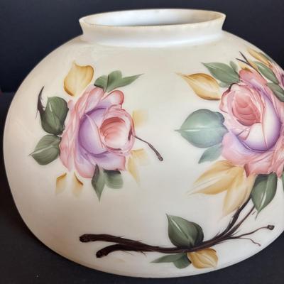 LOT 287: Vintage Victorian Era Style Lamp w/Painted Glass Shade, Decorative Base and Hanging Crystals