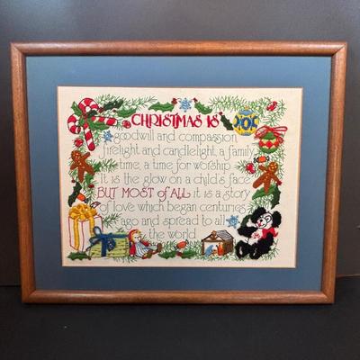 LOT 289: Hand-Crafted Counted Cross-Stiches, Home Decor Peppermint Tri Cycle, Christmas Around the World Shimmering Snowman Votive &...