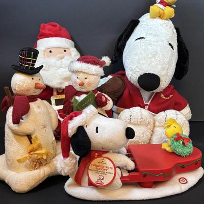 LOT 291: Macy's Christmas Snoopy, Hallmark Polar Express Santa. Hallmark Caroling Snowmen & Swingin" w/Snoopy