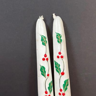 LOT 290: Holiday Candle Collection & More: Santa & Snowman Tapered Candles,Gift Bag Music Boxes, Gold Bead Garland, Peppermint...