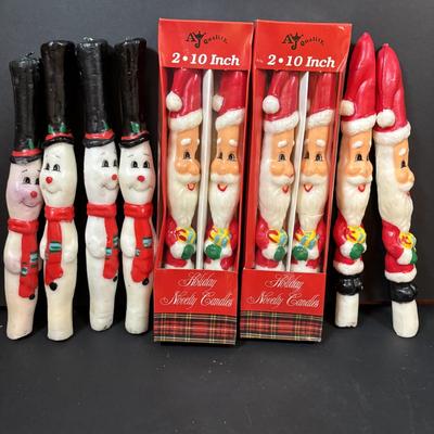 LOT 290: Holiday Candle Collection & More: Santa & Snowman Tapered Candles,Gift Bag Music Boxes, Gold Bead Garland, Peppermint...