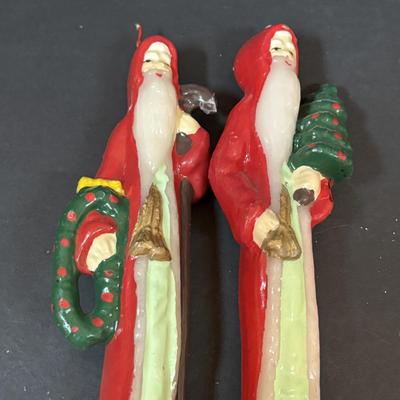 LOT 290: Holiday Candle Collection & More: Santa & Snowman Tapered Candles,Gift Bag Music Boxes, Gold Bead Garland, Peppermint...