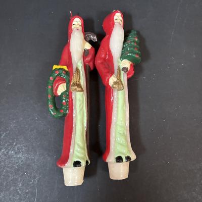LOT 290: Holiday Candle Collection & More: Santa & Snowman Tapered Candles,Gift Bag Music Boxes, Gold Bead Garland, Peppermint...
