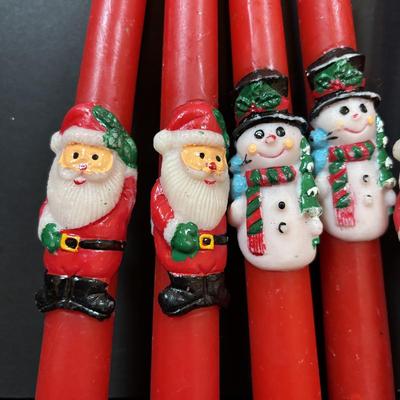 LOT 290: Holiday Candle Collection & More: Santa & Snowman Tapered Candles,Gift Bag Music Boxes, Gold Bead Garland, Peppermint...