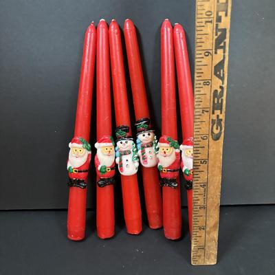 LOT 290: Holiday Candle Collection & More: Santa & Snowman Tapered Candles,Gift Bag Music Boxes, Gold Bead Garland, Peppermint...