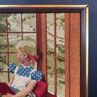 LOT 296: Vintage Unmarked Cast Aluminum Lamb/Sheep 2-Piece Candy Mold, Vintage Framed Needlepoint " Girl at the Window" &...