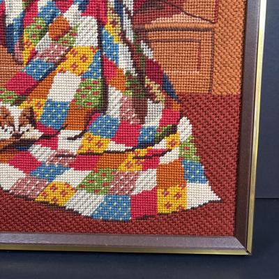 LOT 296: Vintage Unmarked Cast Aluminum Lamb/Sheep 2-Piece Candy Mold, Vintage Framed Needlepoint " Girl at the Window" &...