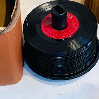 LOT 298: Vintage RCA Victor "Portable" Tube Record Player Model 45-EY-2 with Case and an Assortment of Vintage 45's and...