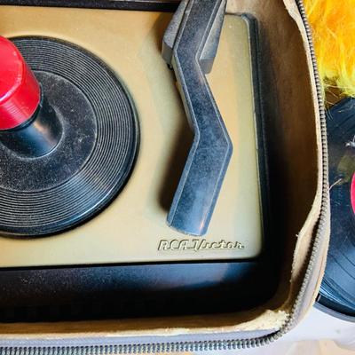 LOT 298: Vintage RCA Victor "Portable" Tube Record Player Model 45-EY-2 with Case and an Assortment of Vintage 45's and...