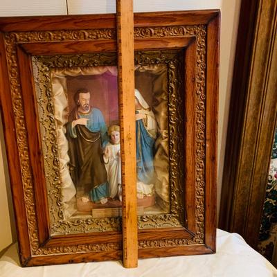 LOT 299: Antique Home Altar of the Holy Family Contraternity Established by Apastolic Lettters of Pope Leo XII, Dated June 14th 1892