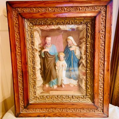 LOT 299: Antique Home Altar of the Holy Family Contraternity Established by Apastolic Lettters of Pope Leo XII, Dated June 14th 1892