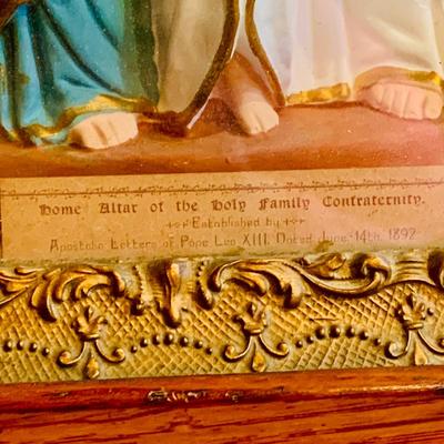 LOT 299: Antique Home Altar of the Holy Family Contraternity Established by Apastolic Lettters of Pope Leo XII, Dated June 14th 1892