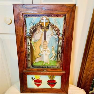 LOT 300: Antique Holy Family Last Rites Shadow Box Wall Art