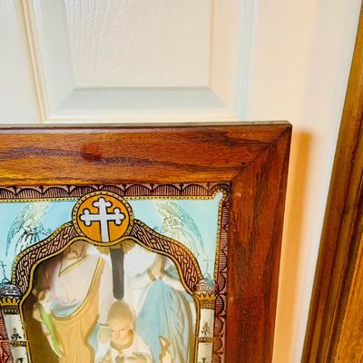 LOT 300: Antique Holy Family Last Rites Shadow Box Wall Art
