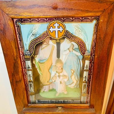 LOT 300: Antique Holy Family Last Rites Shadow Box Wall Art
