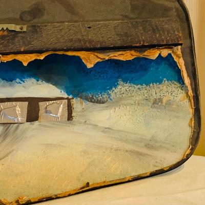 LOT 301: Antique/Vintage Reverse Painted Winter Cabin on Bubble Glass