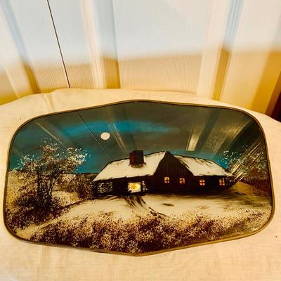 LOT 301: Antique/Vintage Reverse Painted Winter Cabin on Bubble Glass
