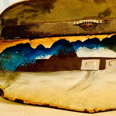 LOT 301: Antique/Vintage Reverse Painted Winter Cabin on Bubble Glass