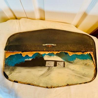 LOT 301: Antique/Vintage Reverse Painted Winter Cabin on Bubble Glass