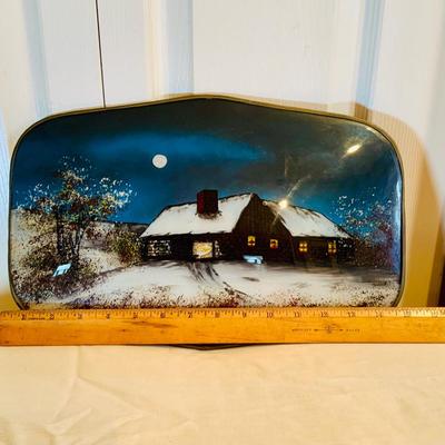 LOT 301: Antique/Vintage Reverse Painted Winter Cabin on Bubble Glass
