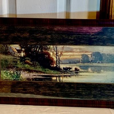 LOT 302: Antique Framed and Matted Wall Art Lanscape Copyrighted 1908 by A Fox #801