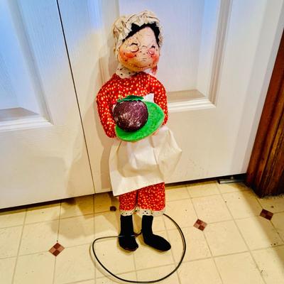 LOT 304: Vintage Annalee Holiday Dolls - Large Santa and Mrs Claus and Woman with Plum Pudding Dated 1971