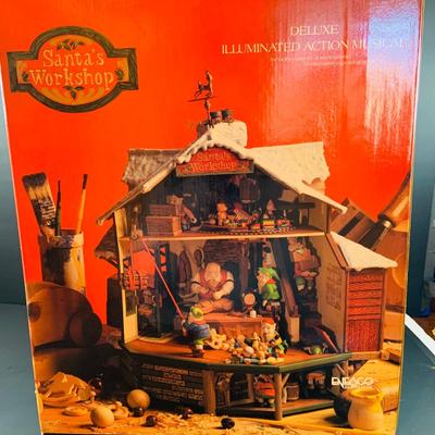 LOT 305: Enesco Santa's Work Musical Decoration with Cassettee Player and Origianl Box