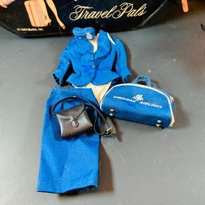 LOT 307: Vintage 1963 Barbie and Midge Travel Pals Doll Case and Barbie Cloths and Assessories Including a American Airline Stewardess...