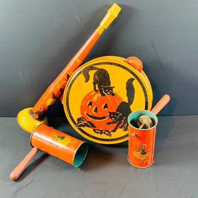 LOT 310: Vintage Tin Halloween and Other Noise Makers by Kirchof and Others