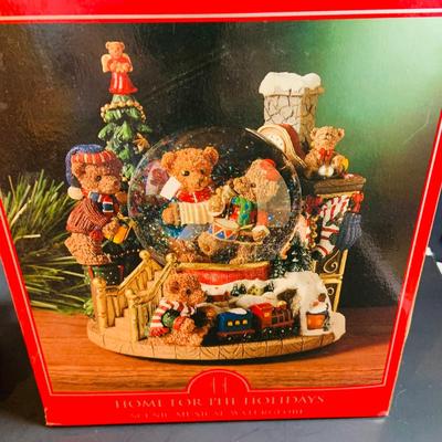 LOT 312: Collection of Holiday Home Decorations Including a Clock, Snow Globe and Fountian - All with Original Boxes