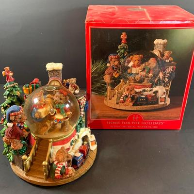 LOT 312: Collection of Holiday Home Decorations Including a Clock, Snow Globe and Fountian - All with Original Boxes