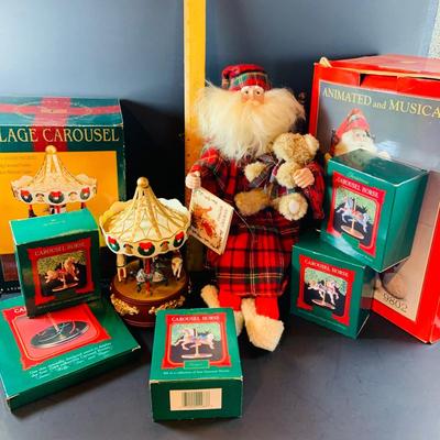 LOT314: Holiday Carousel Collection Including a Maisto Battery Powered Animated Musical Carousel, Hallmark Carousel Horse Ornaments and...