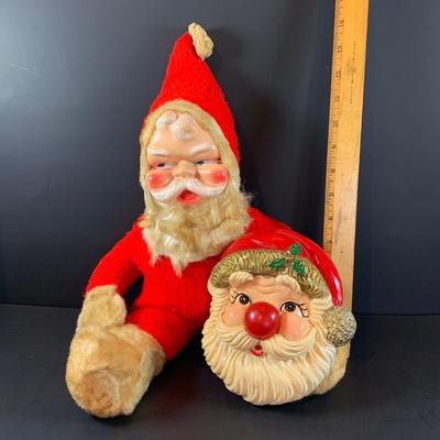 LOT 318: Vintage Plush Rushton Style Santa and Vintage Santa with Musical Light up Nose.