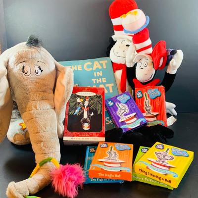 LOT 320: Dr. Seuss Collection Featuring 1957 Ed of Cat in the Hat with Dust Jacket, Two (2) Cat In the Hat and a Horton Plushes, and...