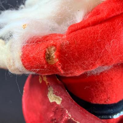LOT 322: Vintage Santa Claus, Vintage Red Santa Boot Container and a Vintage Flocked Reindeer