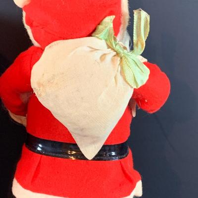 LOT 322: Vintage Santa Claus, Vintage Red Santa Boot Container and a Vintage Flocked Reindeer