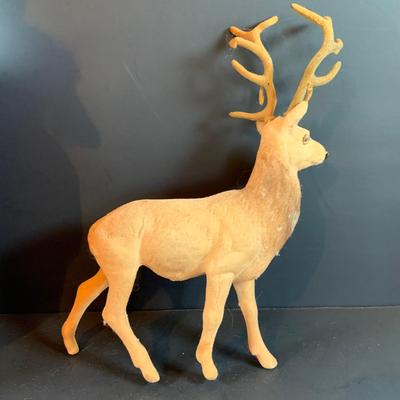 LOT 322: Vintage Santa Claus, Vintage Red Santa Boot Container and a Vintage Flocked Reindeer