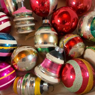 LOT 324: Large Assortment of Holiday Tree Ornament - Bulbs, Mercury Syle Glass Figures, Light Covers and More