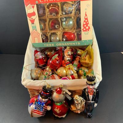 LOT 324: Large Assortment of Holiday Tree Ornament - Bulbs, Mercury Syle Glass Figures, Light Covers and More