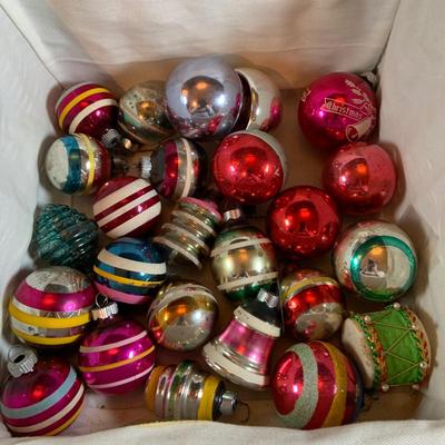 LOT 324: Large Assortment of Holiday Tree Ornament - Bulbs, Mercury Syle Glass Figures, Light Covers and More