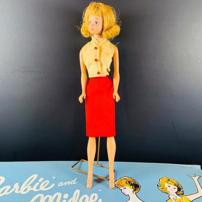 LOT 352: Barbie and Midge Doll Case with 1960's Barbie, Midge and Ken Doll and Ken Doll Uniform and Other Vintage Barbie Doll Cothes...