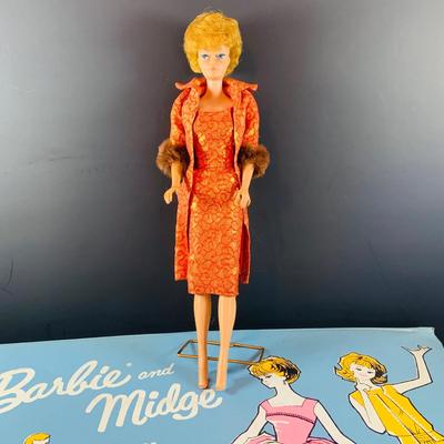 LOT 352: Barbie and Midge Doll Case with 1960's Barbie, Midge and Ken Doll and Ken Doll Uniform and Other Vintage Barbie Doll Cothes...