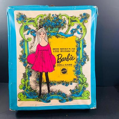 LOT 354: Vintage 1968 Vintage World of Barbie Doll Case with Cloth Dark Haired Barbie, Skediddle Doll, and Smaller Mattel Dolls